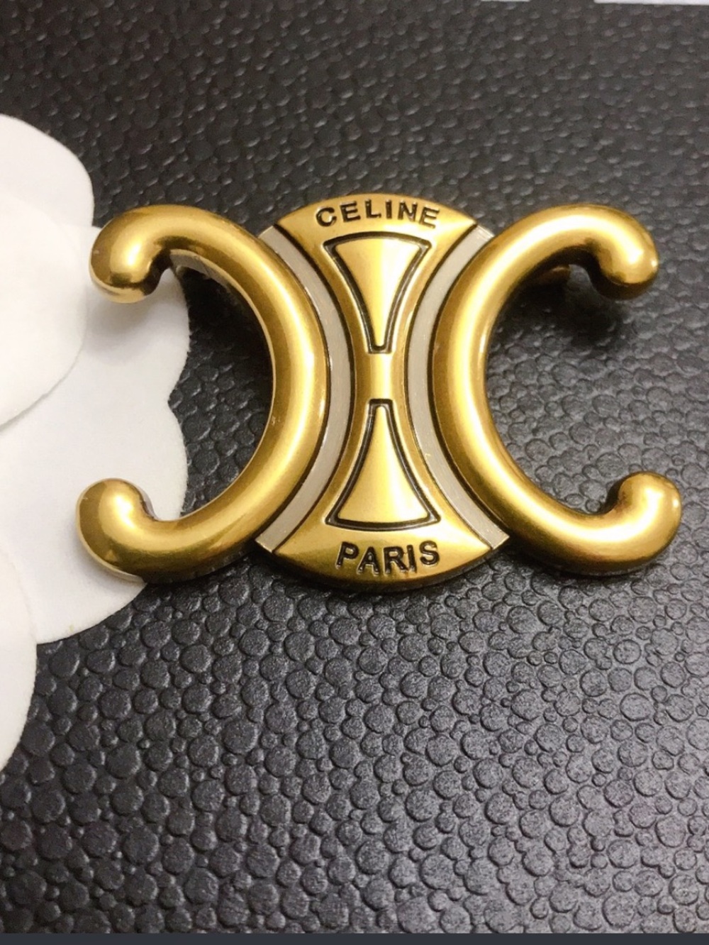 Celine. Antiqued Gold Triomphe Signature Brooch